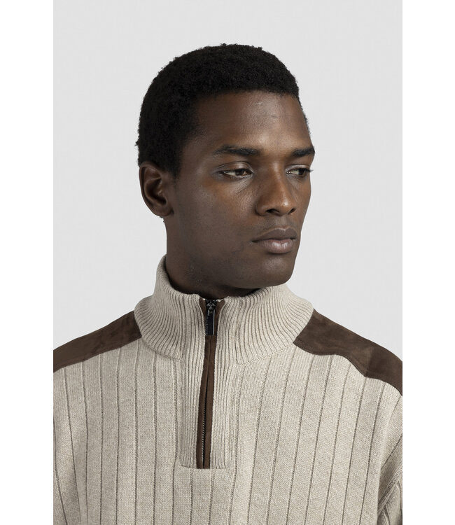 wol cashmere half zip trui beige