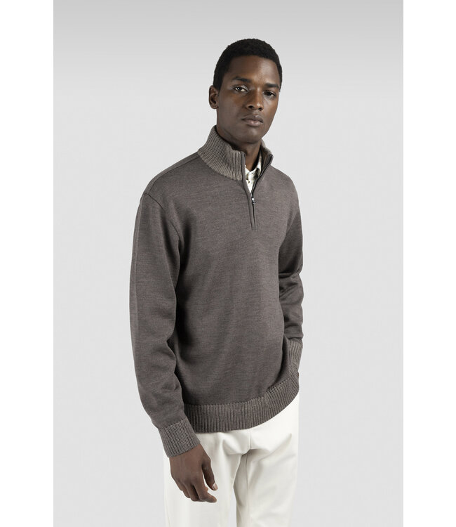 wollen half zip trui bruin