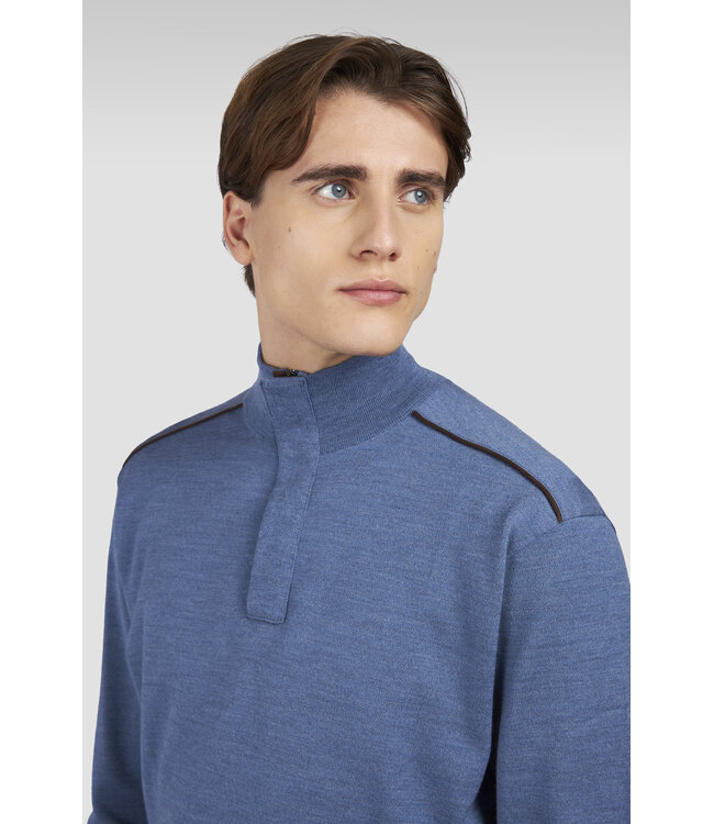 wollen half zip trui lichtblauw