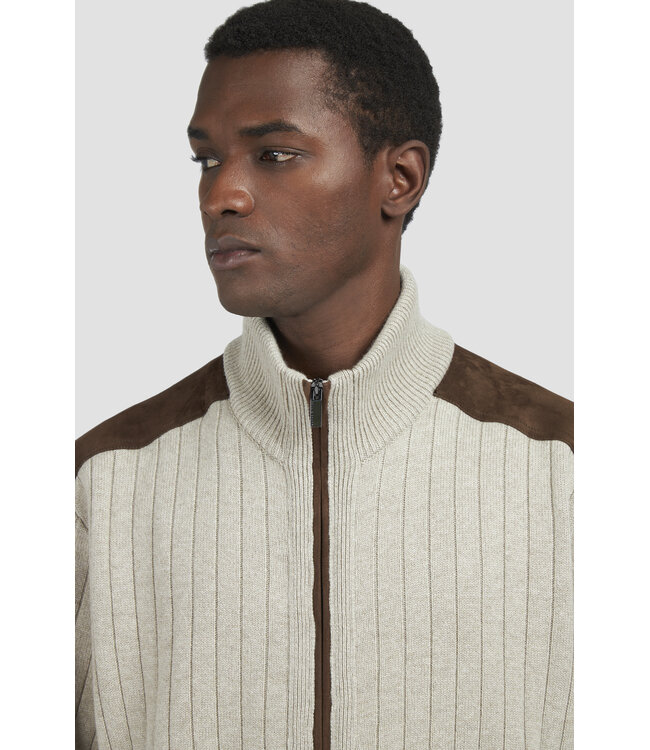 wollen vest met kasjmier en suède details beige