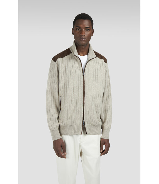 wollen vest met kasjmier en suède details beige