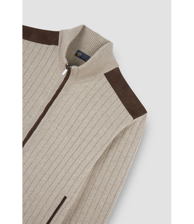 wollen vest met kasjmier en suède details beige