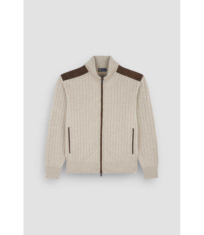 wollen vest met kasjmier en suède details beige