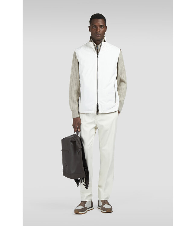 wollen vest met kasjmier en suède details beige