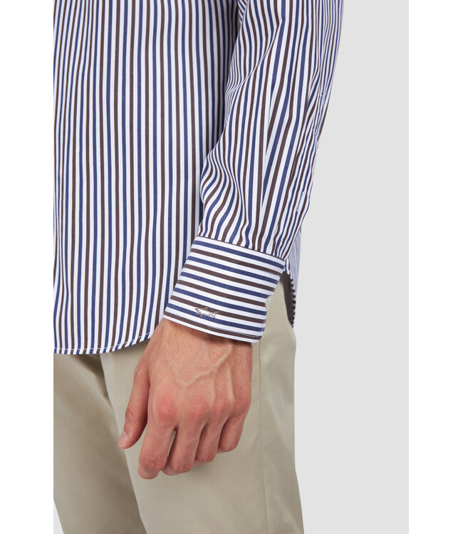 overhemd bruin blauw streep