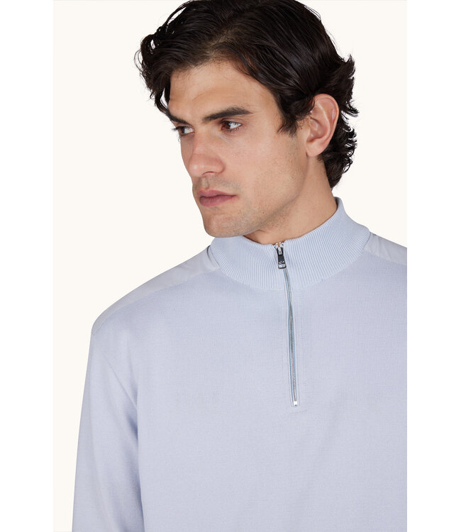 Piuma katoenen half zip lichtblauw