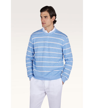 Paul & Shark katoen linnen trui lichtblauw streep
