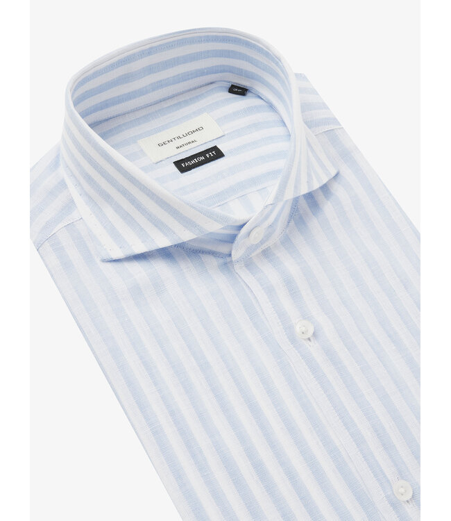 linnen overhemd lichtblauw streep