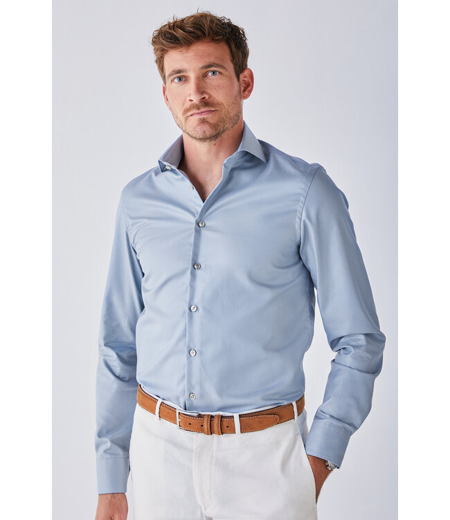 slim fit strijkvrij overhemd blauw