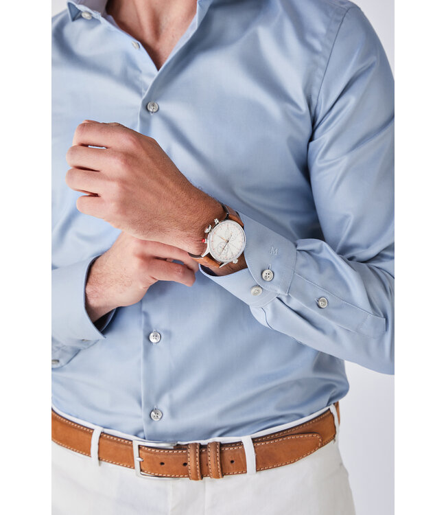 slim fit strijkvrij overhemd blauw