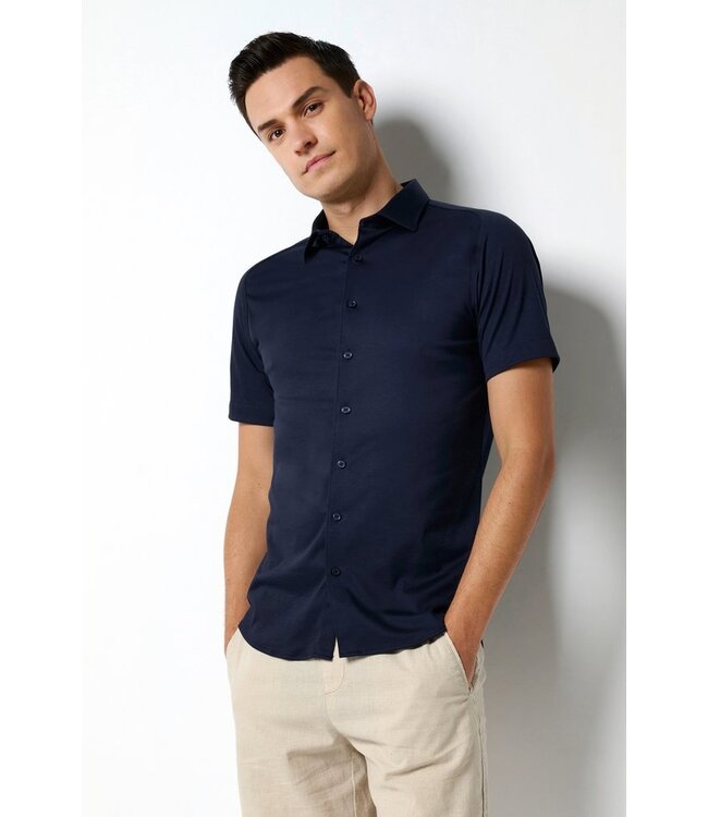 jersey overhemd korte mouw marine