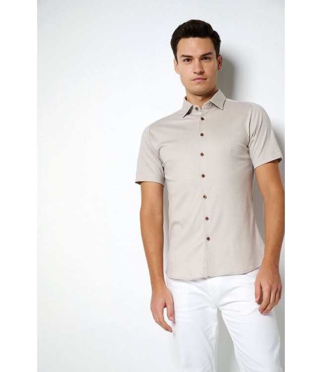 jersey overhemd korte mouw beige