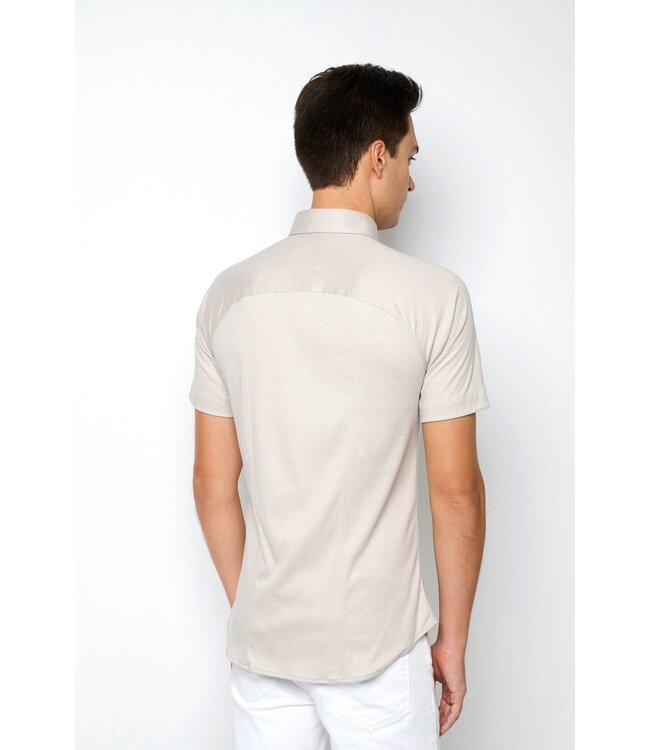 jersey overhemd korte mouw beige