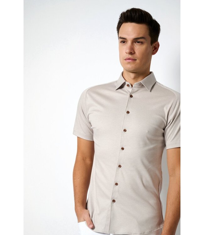 jersey overhemd korte mouw beige