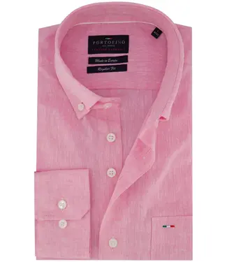 Portofino regular fit overhemd roze gemeleerd