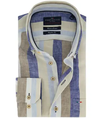 Portofino regular fit overhemd  blauw beige balk