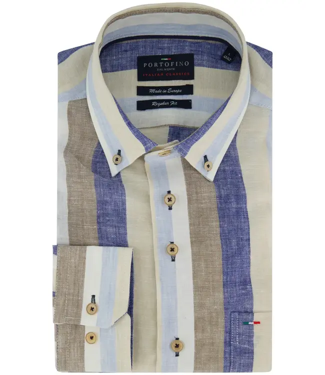 regular fit overhemd  blauw beige balk