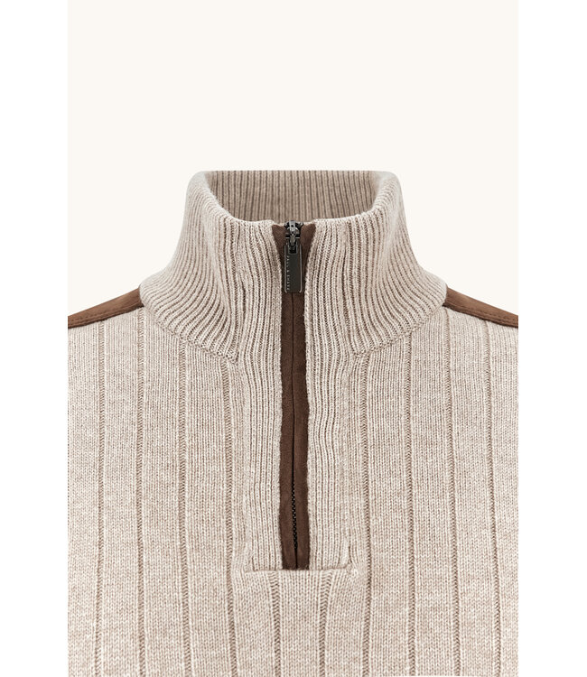 wol cashmere half zip trui beige