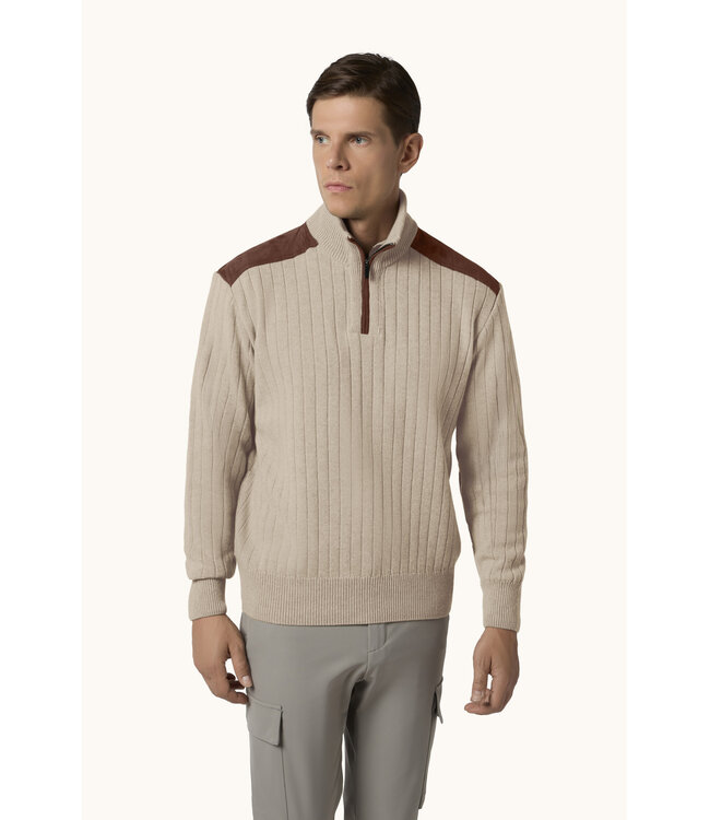 wol cashmere half zip trui beige