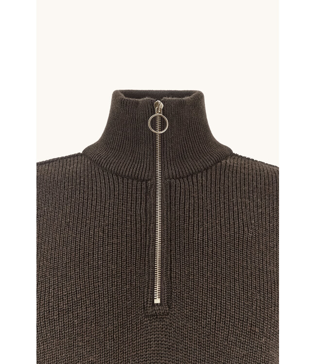tech wol half zip trui bruin
