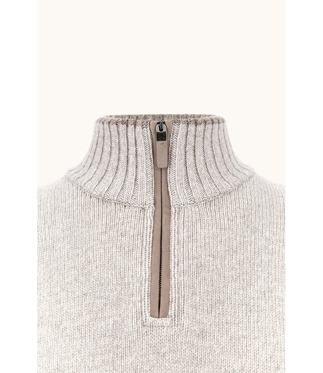 wol cashmere half zip trui beige