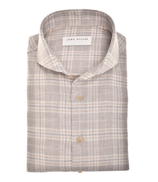 John Miller slim fit wollen overhemd grijs ruit