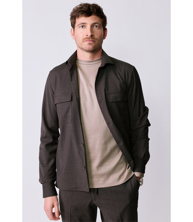 wol stretch overshirt donkerbruin