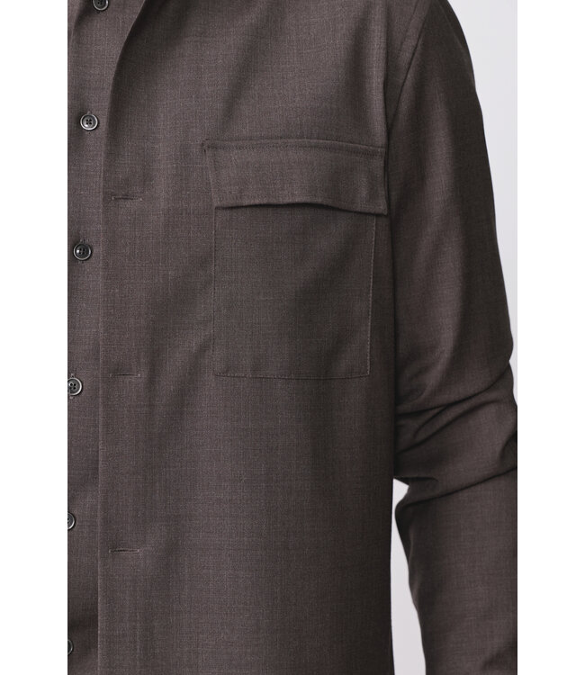 wol stretch overshirt donkerbruin