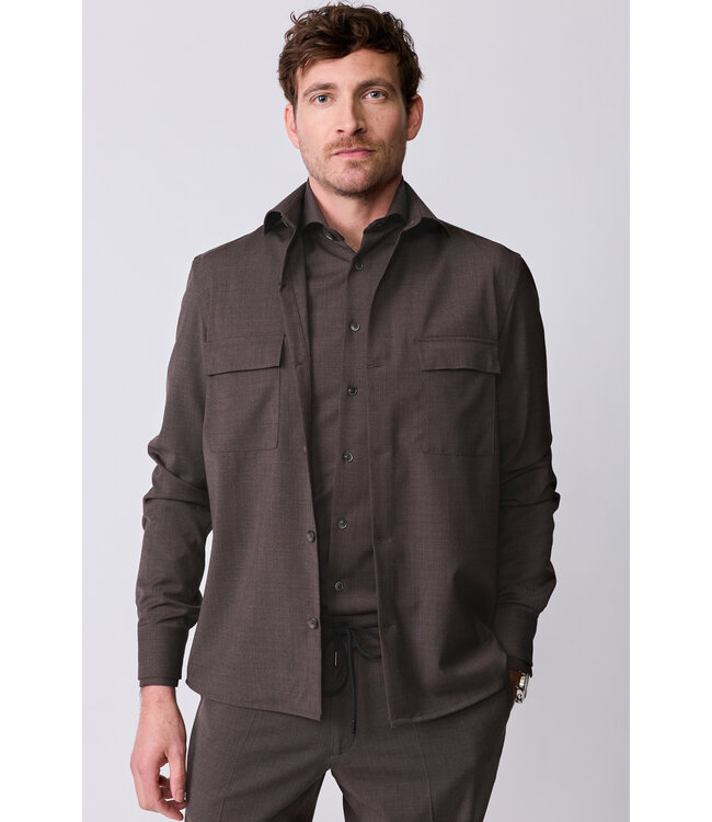 wol stretch overshirt donkerbruin