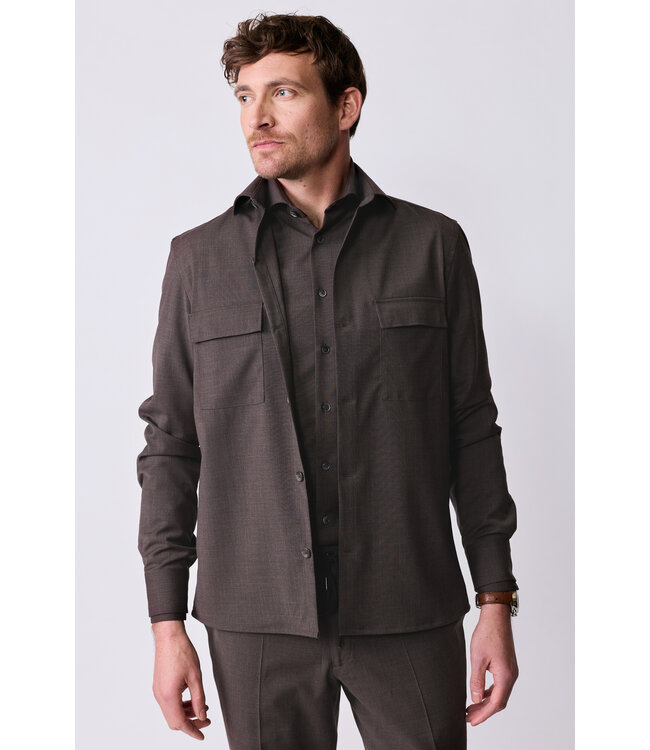 wol stretch overshirt donkerbruin
