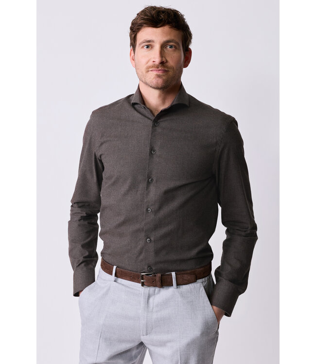 slim fit flanellen overhemd bruin