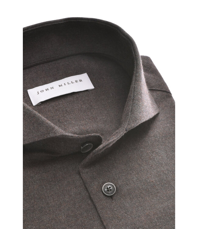 slim fit flanellen overhemd bruin