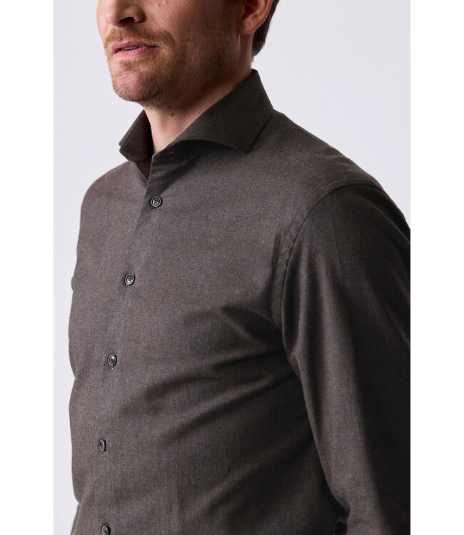 slim fit flanellen overhemd bruin