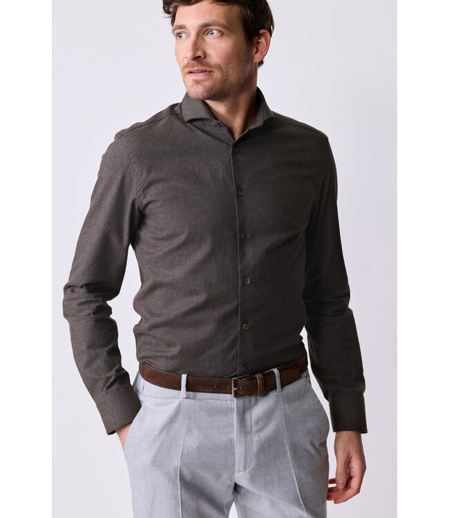 slim fit flanellen overhemd bruin