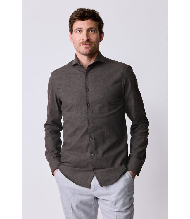 slim fit flanellen overhemd bruin