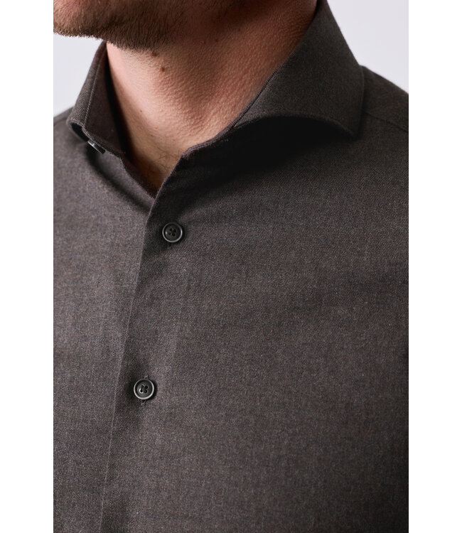 slim fit flanellen overhemd bruin
