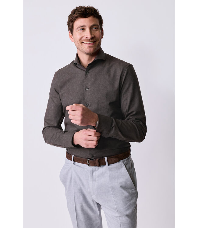 slim fit flanellen overhemd bruin