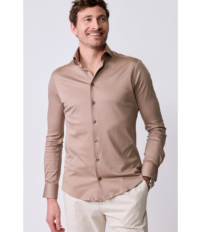 slim fit premium jersey overhemd beige