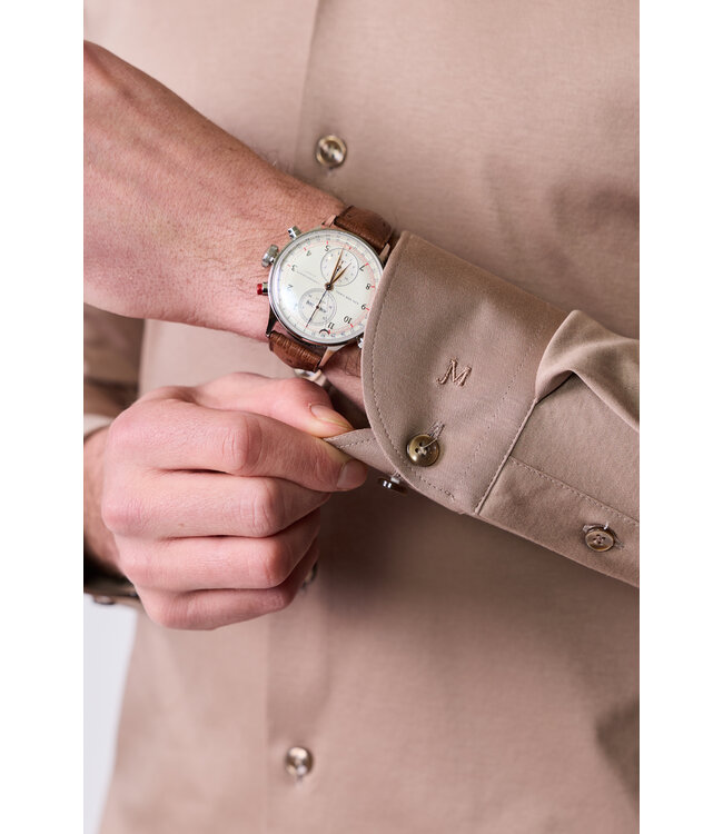 slim fit premium jersey overhemd beige