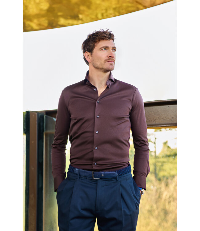 slim fit premium jersey overhemd bordeaux