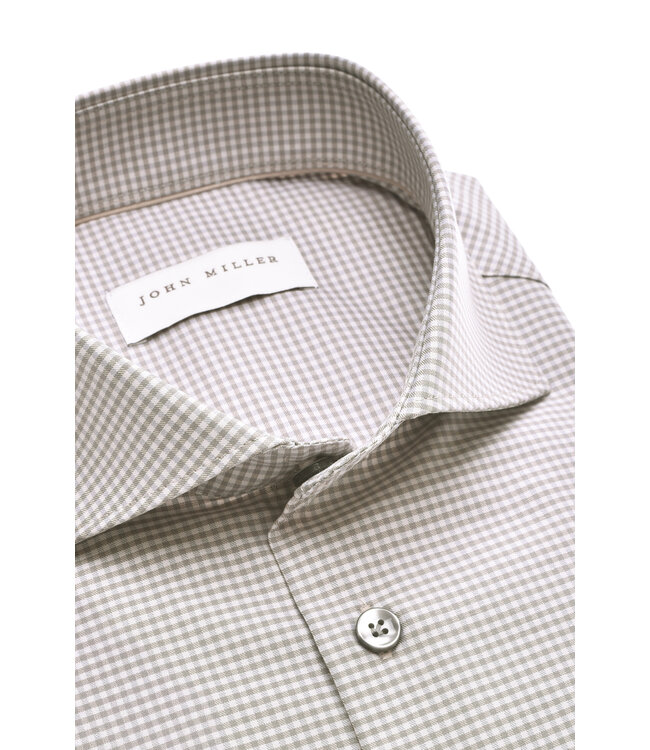 slim fit strijkvrij overhemd bruin ruit