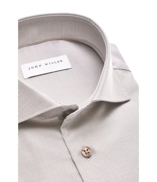 slim fit strijkvrij overhemd beige