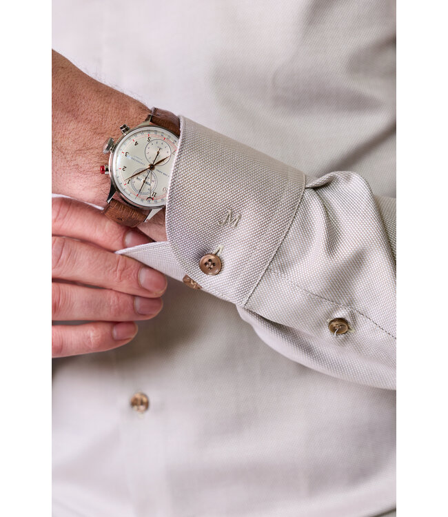 slim fit strijkvrij overhemd beige