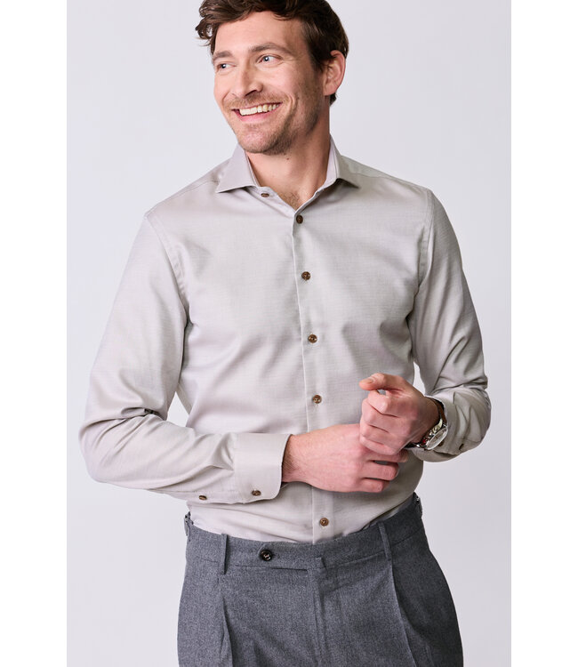 slim fit strijkvrij overhemd beige