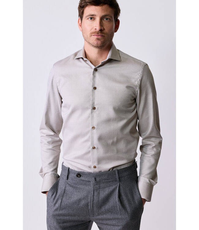 slim fit strijkvrij overhemd beige