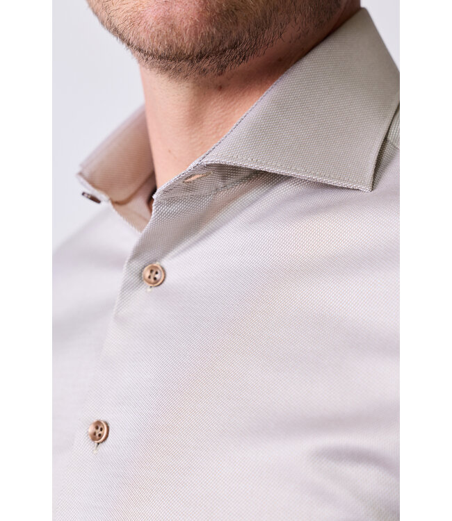 slim fit strijkvrij overhemd beige