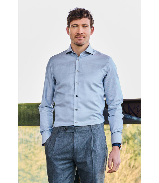 slim fit strijkvrij overhemd blauw