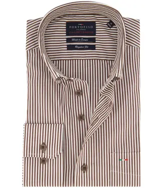 Portofino regular fit overhemd bruin streep