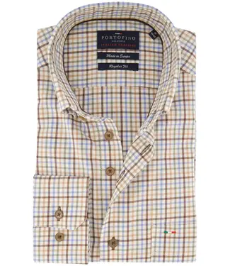Portofino regular fit overhemd bruin ruit