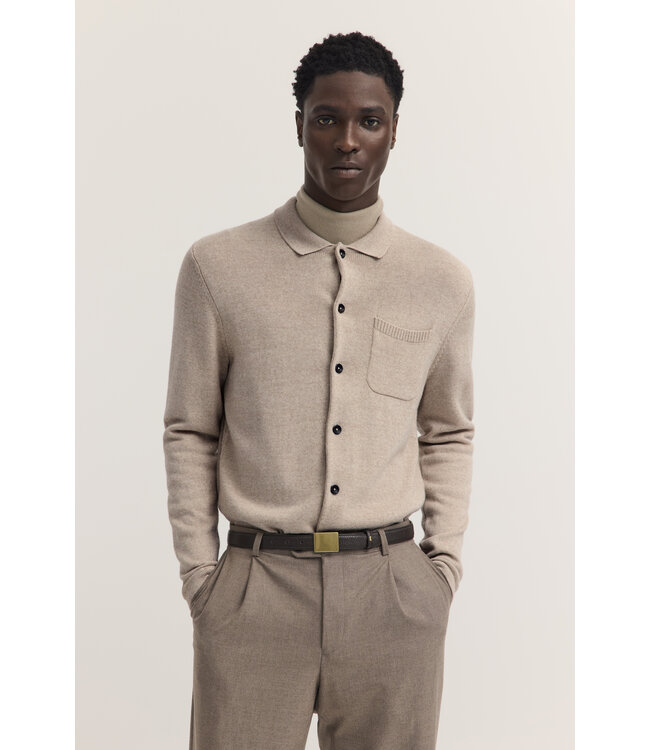 dun gebreid knoopvest taupe